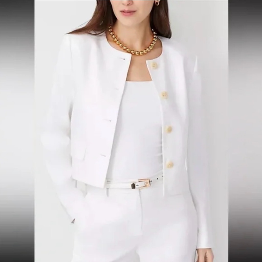 Ann Taylor White Twill Linen Blend Blazer Nwt Size 10 Cropped
